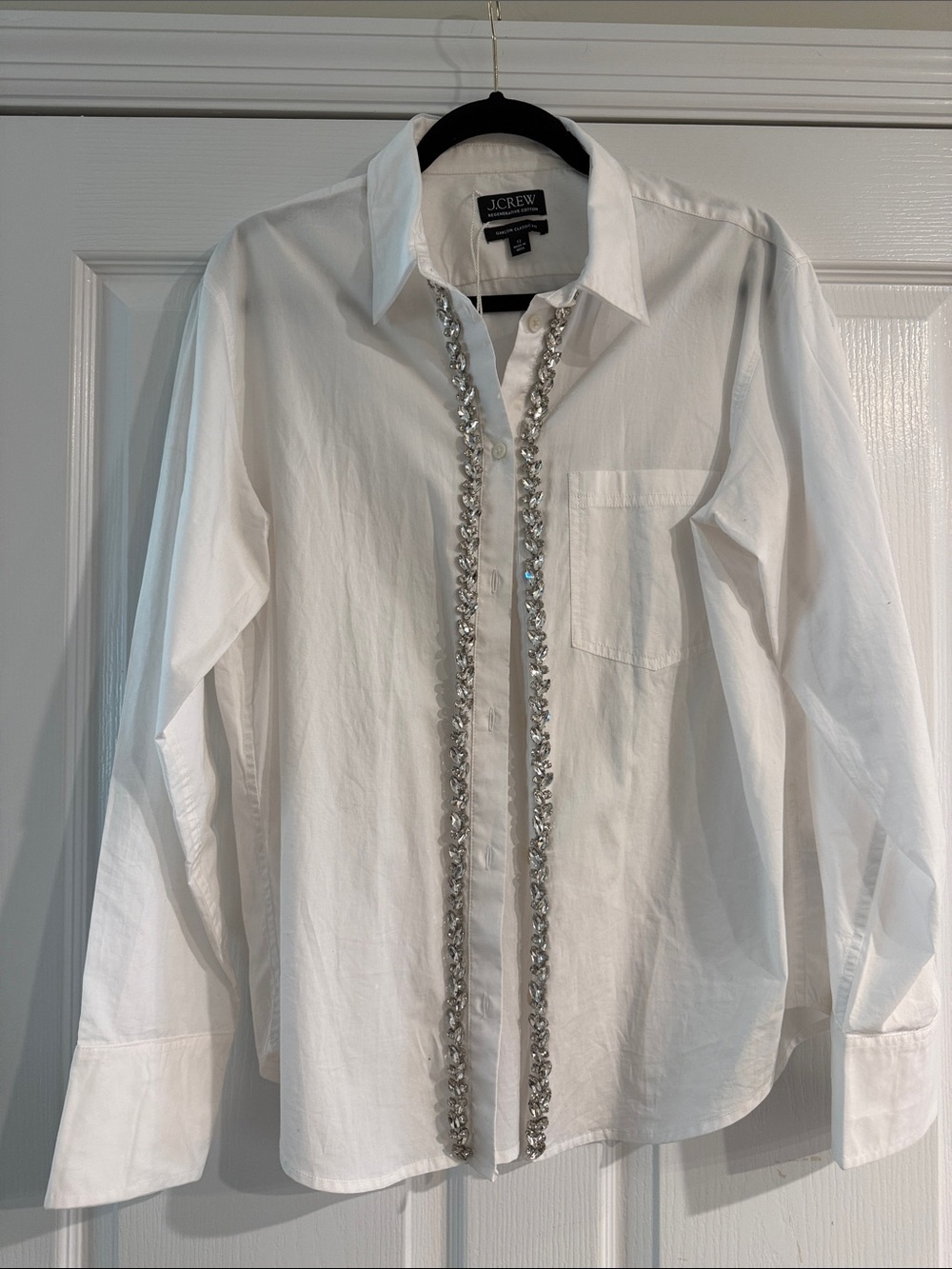 J. Crew White Button-Up Shirt with Silver Sequin Trim
